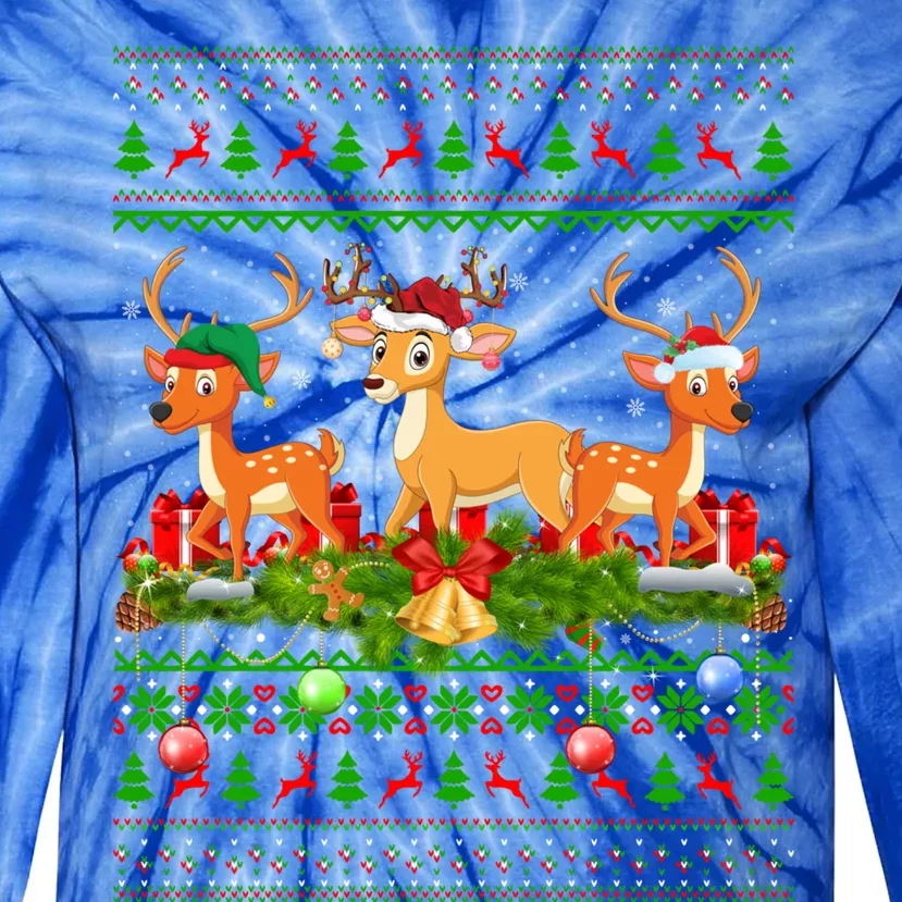 Deer Lover Xmas Lighting Santa Ugly Gift Deer Christmas Tie-Dye Long Sleeve Shirt