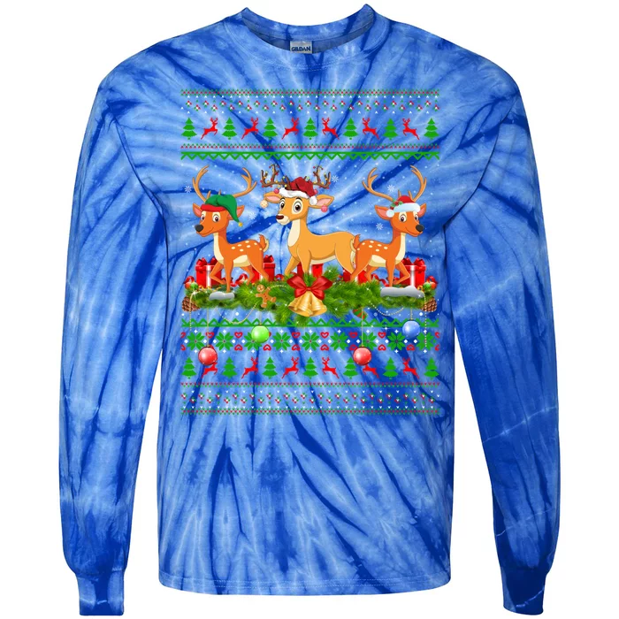 Deer Lover Xmas Lighting Santa Ugly Gift Deer Christmas Tie-Dye Long Sleeve Shirt