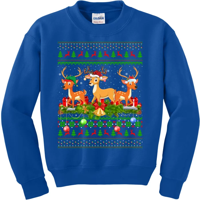 Deer Lover Xmas Lighting Santa Ugly Gift Deer Christmas Kids Sweatshirt