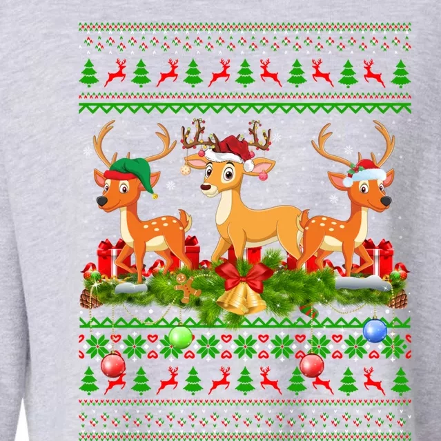 Deer Lover Xmas Lighting Santa Ugly Gift Deer Christmas Cropped Pullover Crew