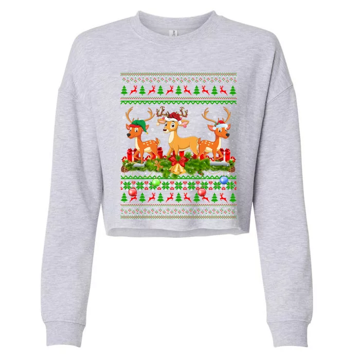 Deer Lover Xmas Lighting Santa Ugly Gift Deer Christmas Cropped Pullover Crew