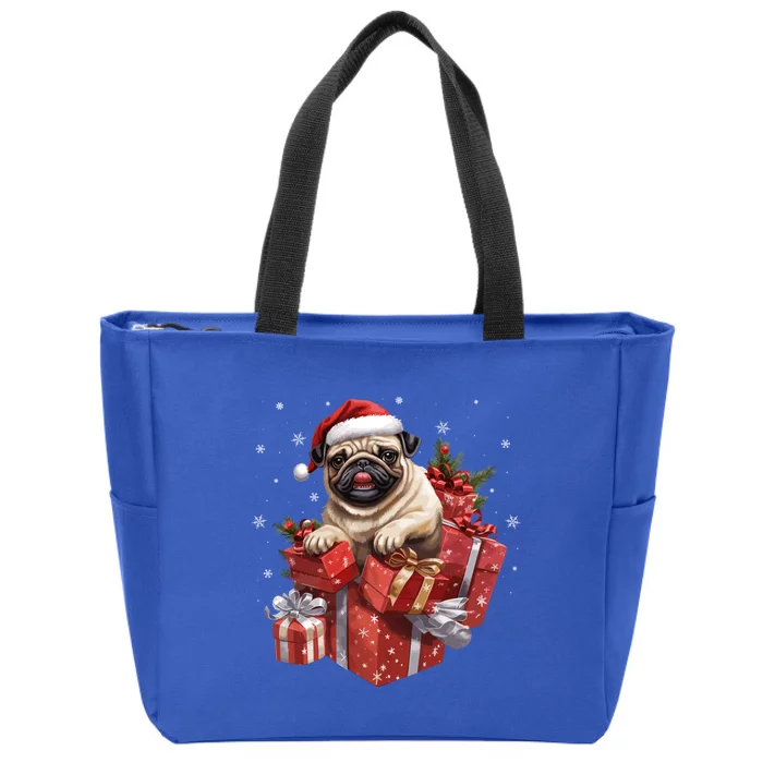 Dog Lover Xmas Lights Santa Pug Christmas Tree Funny Gift Zip Tote Bag