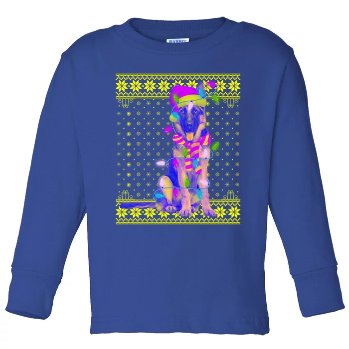 Dog Lights Xmas Ugly Santa Ger Shepherd Dog Christmas Gift Toddler Long Sleeve Shirt