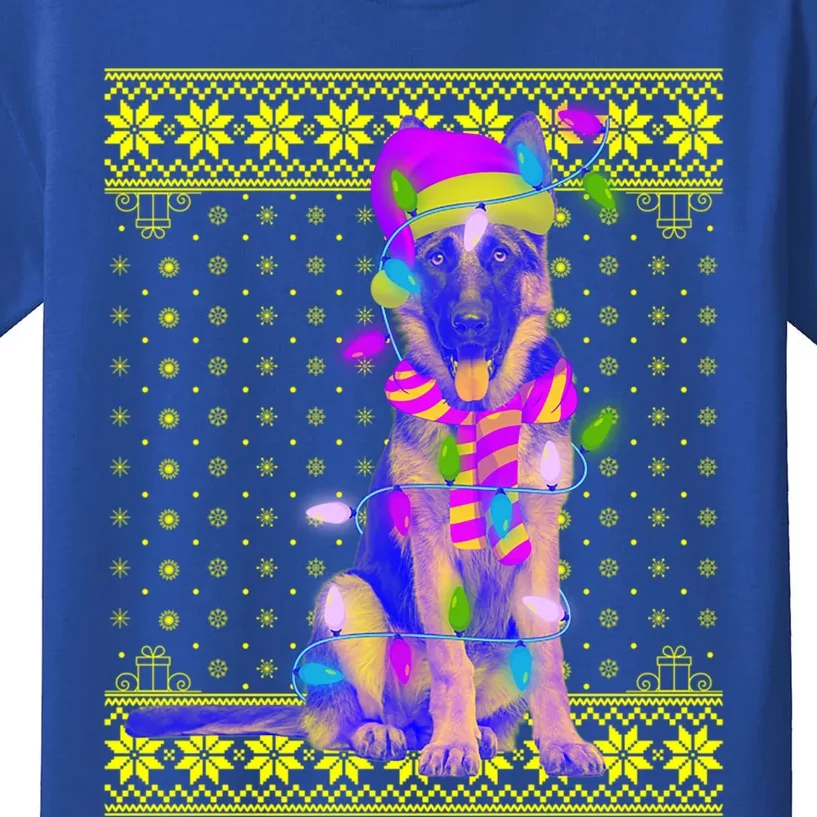 Dog Lights Xmas Ugly Santa Ger Shepherd Dog Christmas Gift Kids T-Shirt