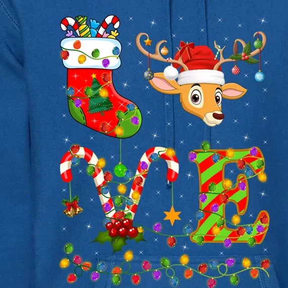 Deer Lover Xmas Lighting Reindeer Santa Love Deer Christmas Gift Premium Hoodie