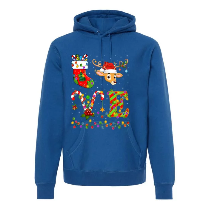 Deer Lover Xmas Lighting Reindeer Santa Love Deer Christmas Gift Premium Hoodie