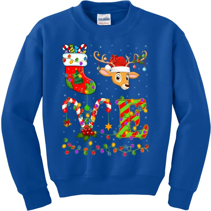 Deer Lover Xmas Lighting Reindeer Santa Love Deer Christmas Gift Kids Sweatshirt