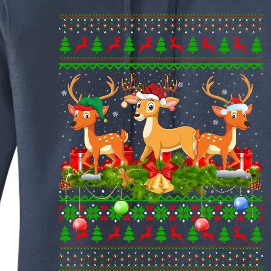 Deer Lover Xmas Lighting Santa Ugly Deer Christmas Funny Gift Women's Pullover Hoodie