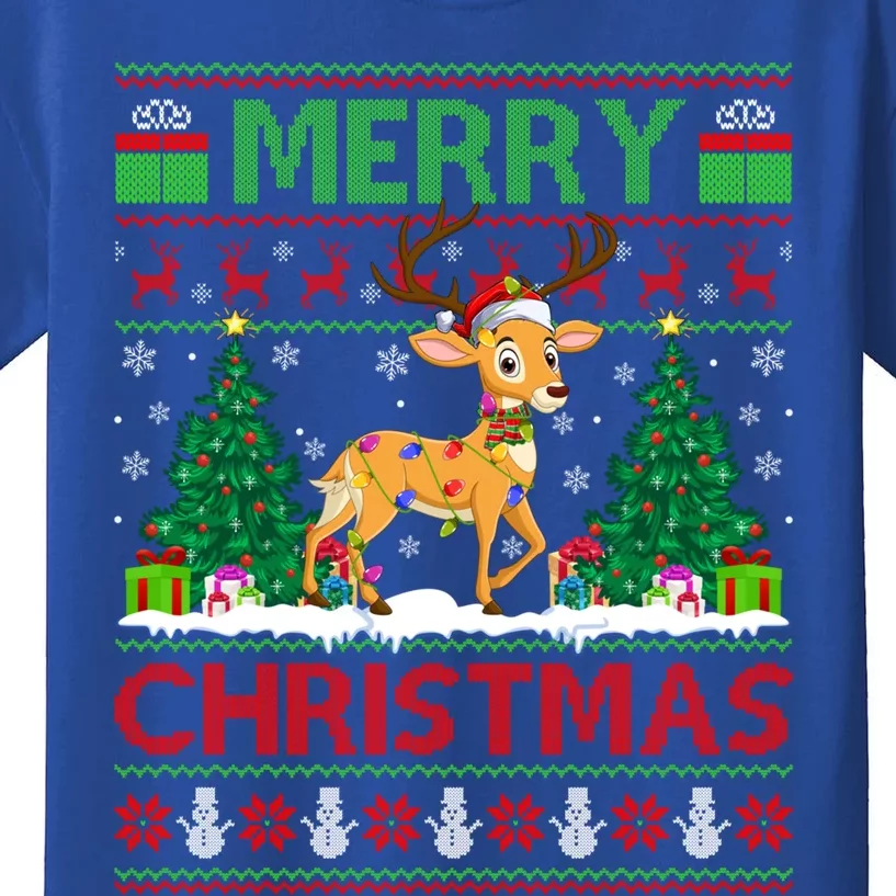 Deer Lover Xmas Tree Lights Ugly Santa Deer Christmas Great Gift Kids T-Shirt