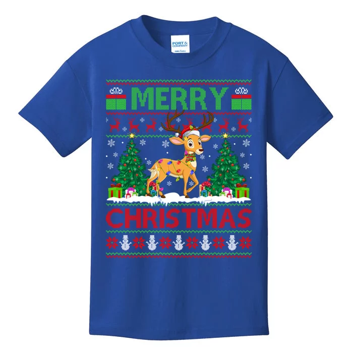 Deer Lover Xmas Tree Lights Ugly Santa Deer Christmas Great Gift Kids T-Shirt