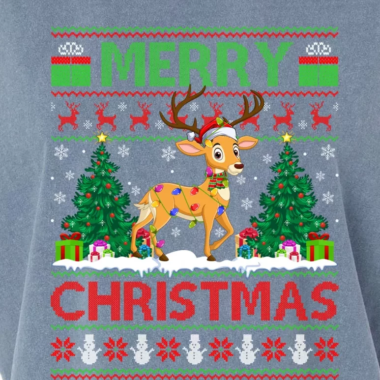 Deer Lover Xmas Tree Lights Ugly Santa Deer Christmas Great Gift Garment-Dyed Women's Muscle Tee