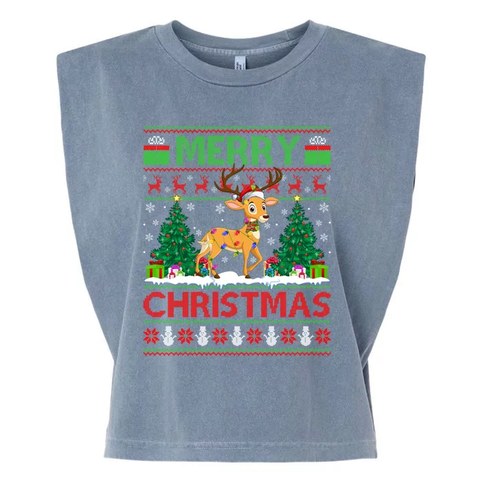 Deer Lover Xmas Tree Lights Ugly Santa Deer Christmas Great Gift Garment-Dyed Women's Muscle Tee