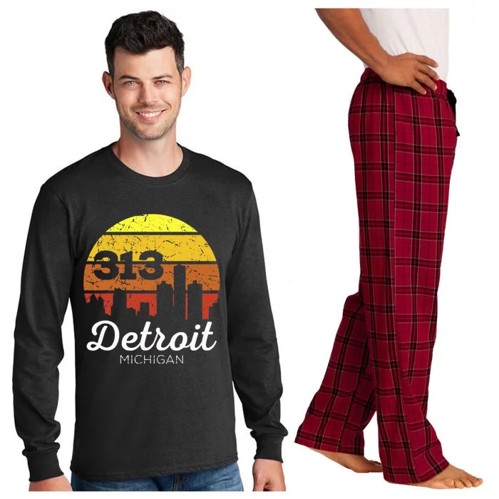 Detroit Michigan 313 Area Code Sunset Long Sleeve Pajama Set