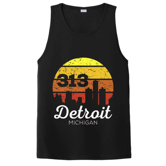 Detroit Michigan 313 Area Code Sunset Performance Tank