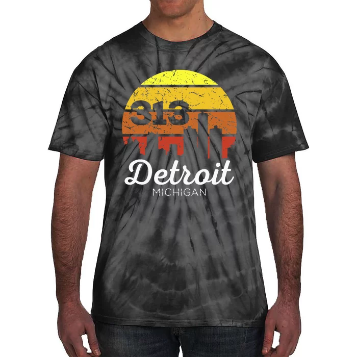 Detroit Michigan 313 Area Code Sunset Tie-Dye T-Shirt