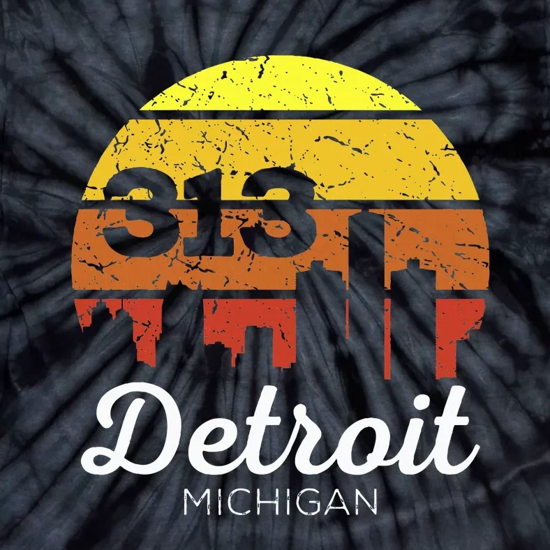 Detroit Michigan 313 Area Code Sunset Tie-Dye T-Shirt