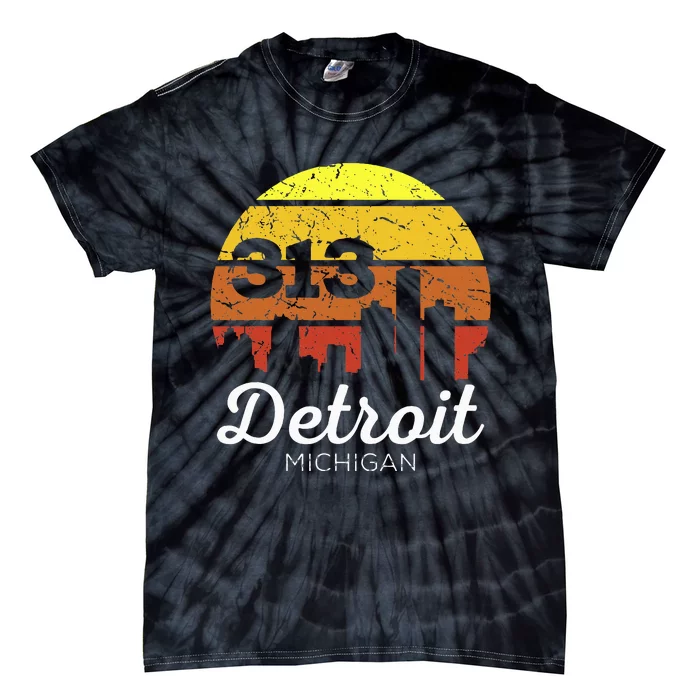 Detroit Michigan 313 Area Code Sunset Tie-Dye T-Shirt