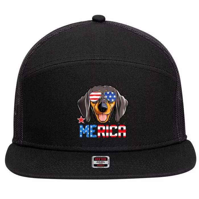 Dachshund Merica 4th Of July Usa American Flag 7 Panel Mesh Trucker Snapback Hat