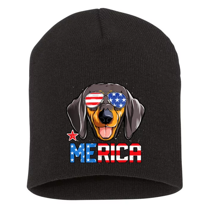 Dachshund Merica 4th Of July Usa American Flag Short Acrylic Beanie