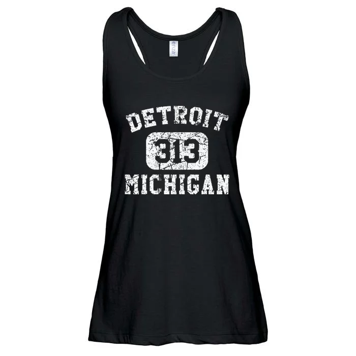 Detroit Michigan Area Code Vintage Retro Ladies Essential Flowy Tank