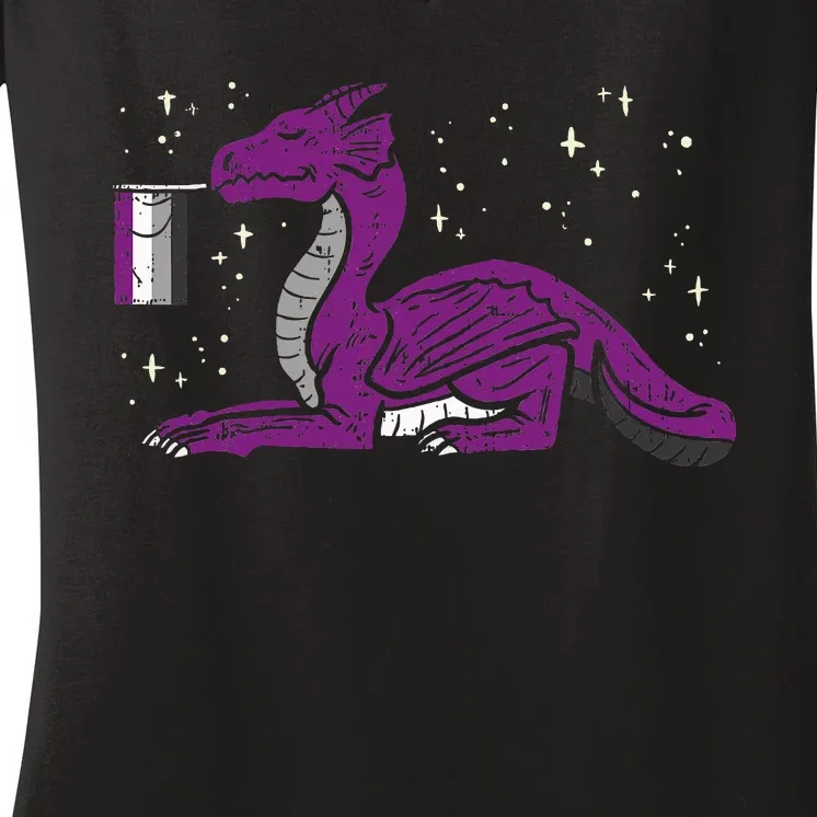 Dragon Mythical Animal Lgbtq Asexual Flag Ace Pride Ally Women's V-Neck T-Shirt