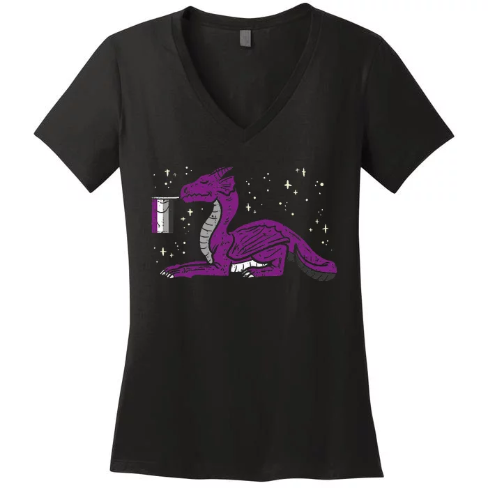 Dragon Mythical Animal Lgbtq Asexual Flag Ace Pride Ally Women's V-Neck T-Shirt