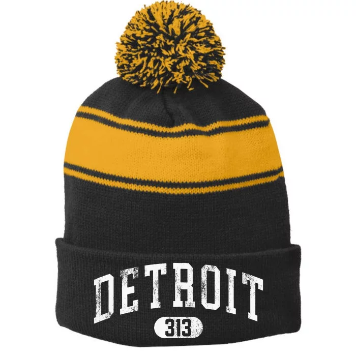 Detroit Michigan Area Code 313 Souvenir Stripe Pom Pom Beanie