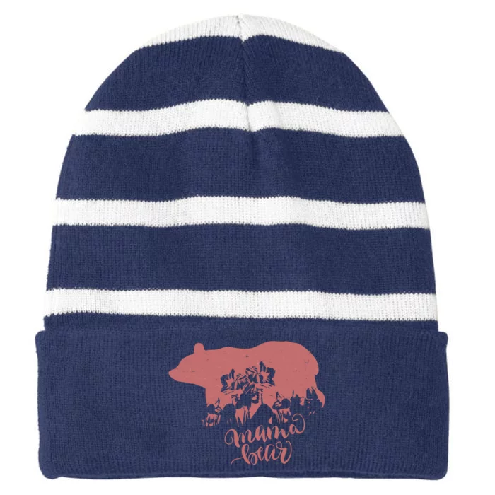 Distressed Mama Bear Striped Beanie with Solid Band