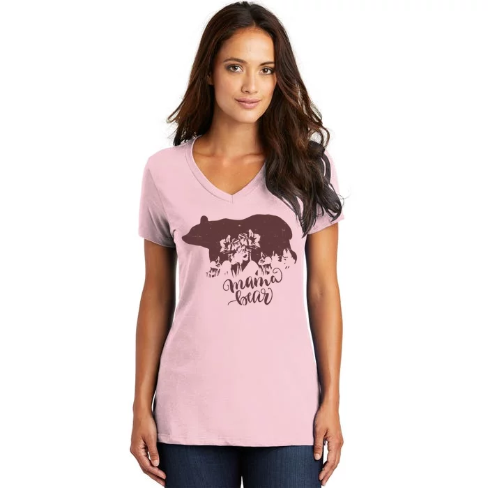 Distressed Mama Bear Women's V-Neck T-Shirt