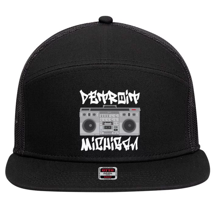 Detroit Michigan Boom Box 7 Panel Mesh Trucker Snapback Hat