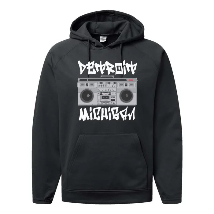 Detroit Michigan Boom Box Performance Fleece Hoodie