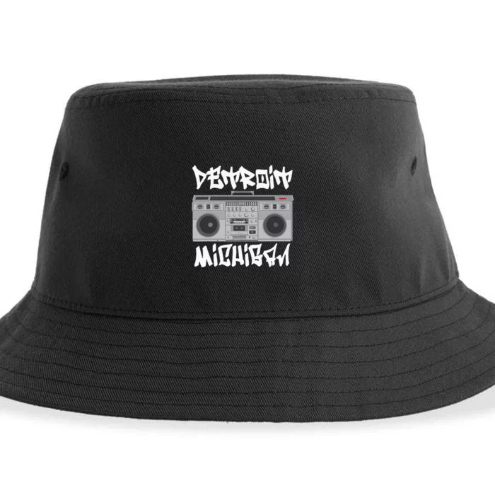 Detroit Michigan Boom Box Sustainable Bucket Hat