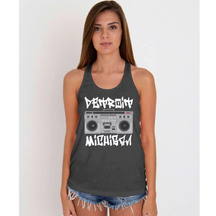 Detroit Michigan Boom Box Women's Knotted Racerback Tank