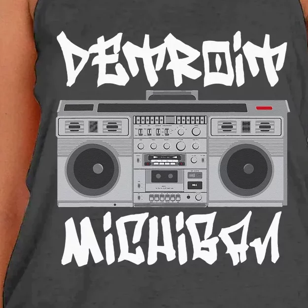 Detroit Michigan Boom Box Women's Knotted Racerback Tank