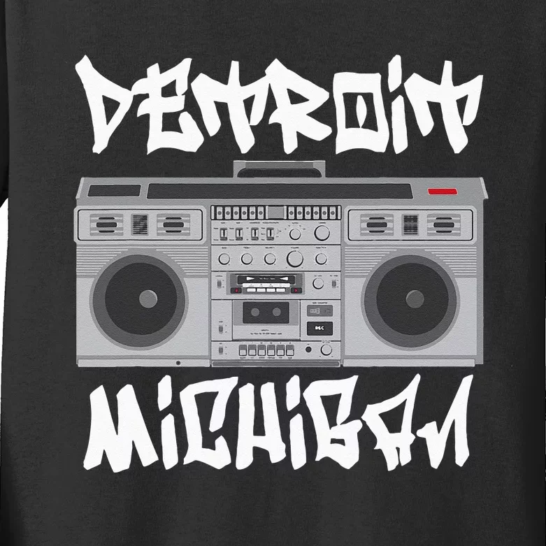 Detroit Michigan Boom Box Kids Long Sleeve Shirt