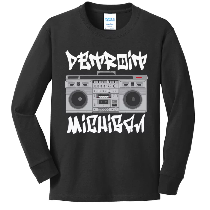 Detroit Michigan Boom Box Kids Long Sleeve Shirt