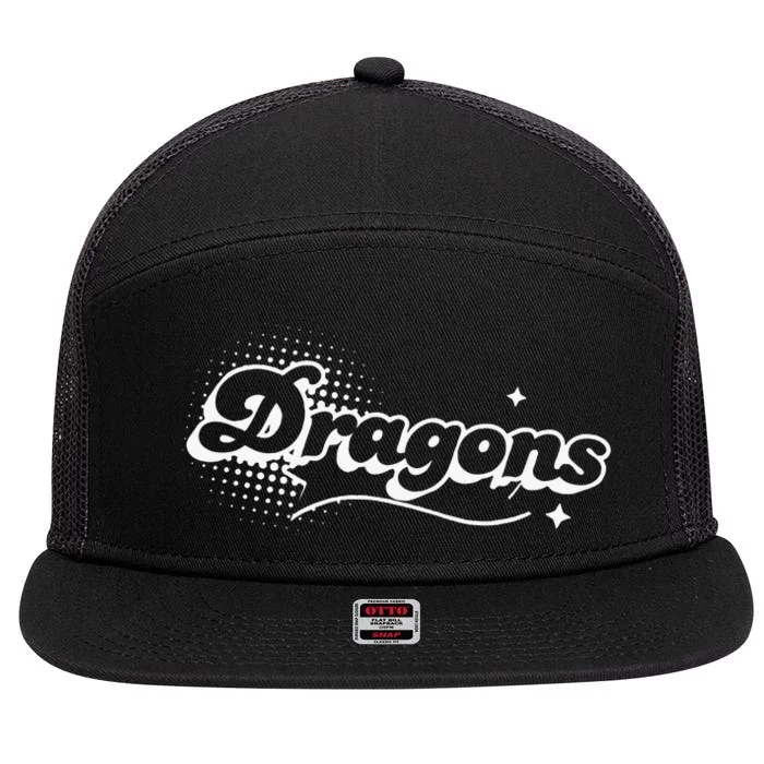 Dragons Mascot Back To School Spirit Sport Fans Game 7 Panel Mesh Trucker Snapback Hat