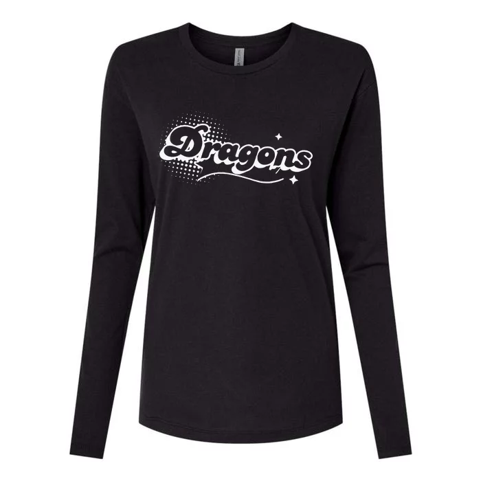 Dragons Mascot Back To School Spirit Sport Fans Game Womens Cotton Relaxed Long Sleeve T-Shirt