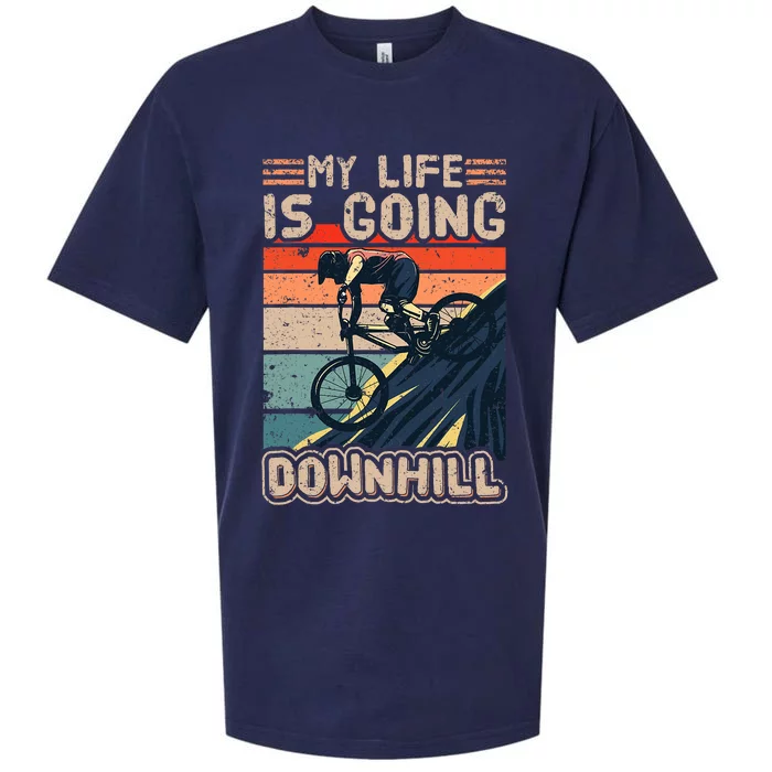 Downhill Mountain Bike Bicycle My Life Is Going Downhill Vintage Sueded Cloud Jersey T-Shirt