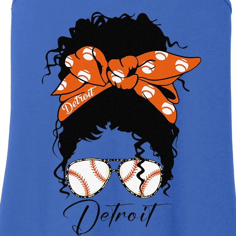 Detroit Messy Bun Baseball Fan Souvenir I Love Detroit Ladies Essential Tank