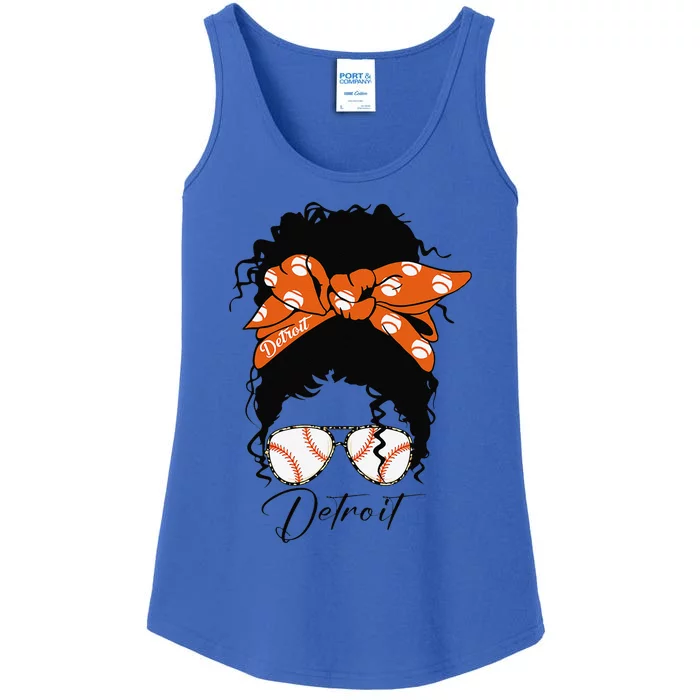 Detroit Messy Bun Baseball Fan Souvenir I Love Detroit Ladies Essential Tank