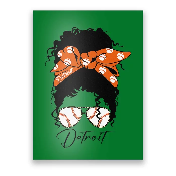 Detroit Messy Bun Baseball Fan Souvenir I Love Detroit Poster