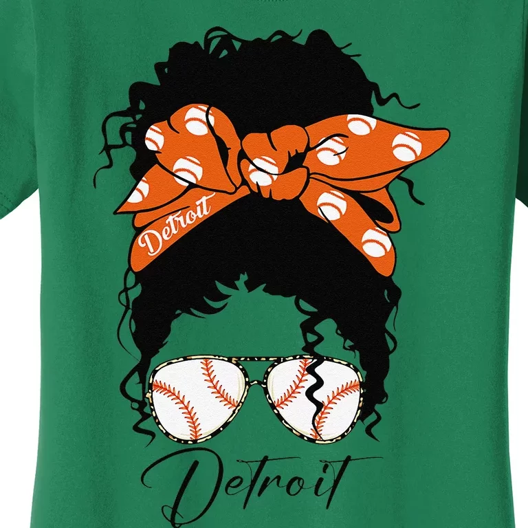 Detroit Messy Bun Baseball Fan Souvenir I Love Detroit Women's T-Shirt