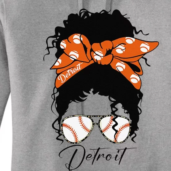 Detroit Messy Bun Baseball Fan Souvenir I Love Detroit Women's Pullover Hoodie