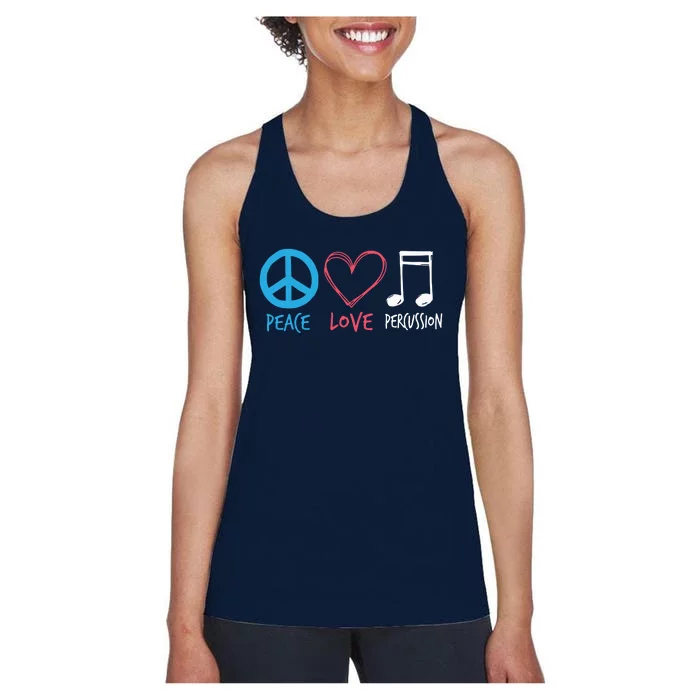 Drumline Marching Band Shirts Peace Love Percussion Women's Racerback Tank