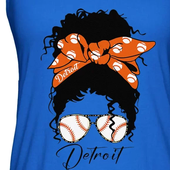 Detroit Messy Bun Baseball Fan Souvenir I Love Detroit Ladies Essential Flowy Tank