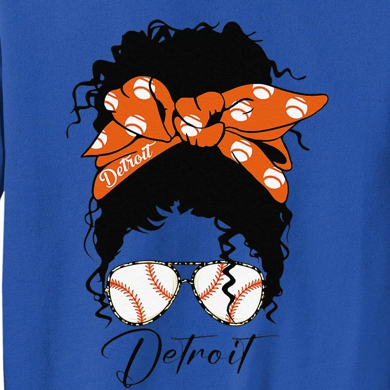 Detroit Messy Bun Baseball Fan Souvenir I Love Detroit Tall Sweatshirt