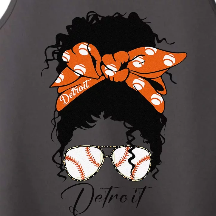 Detroit Messy Bun Baseball Fan Souvenir I Love Detroit Performance Tank