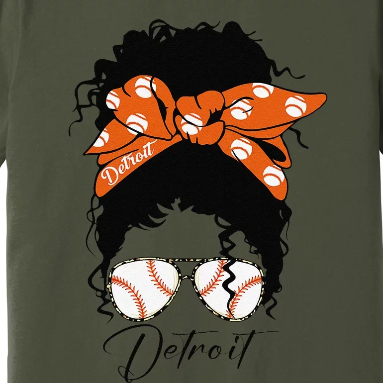 Detroit Messy Bun Baseball Fan Souvenir I Love Detroit Premium T-Shirt