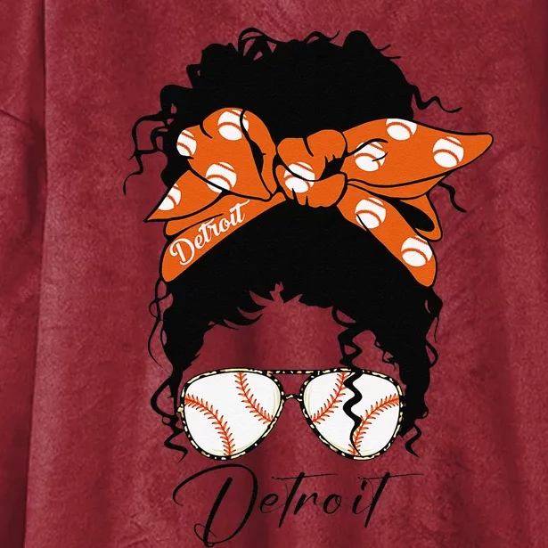 Detroit Messy Bun Baseball Fan Souvenir I Love Detroit Hooded Wearable Blanket